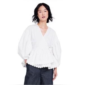 XL Kika Vargas White Scallop Edge Wrap Top